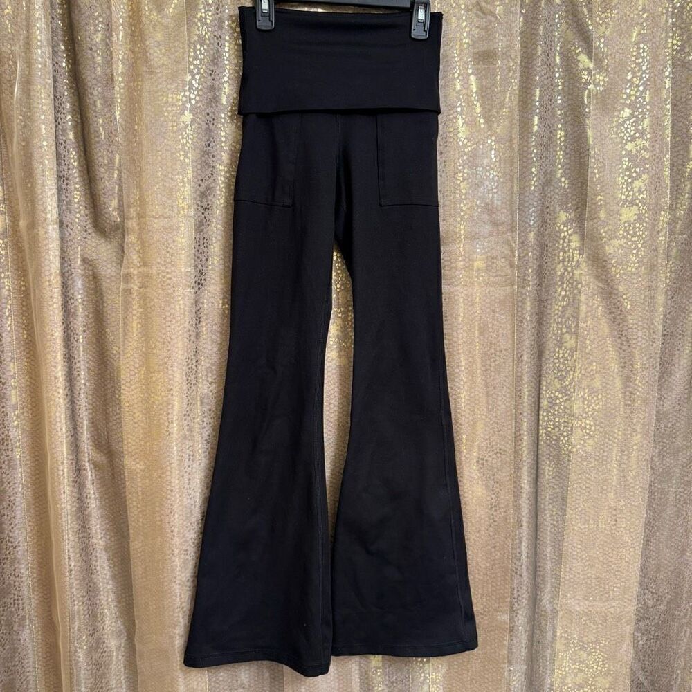 Aerie The Hugger Black Foldover Hi Rise Flare Leggings XS
